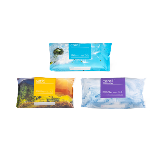 Carell Patient Dry Wipes - angled front shot